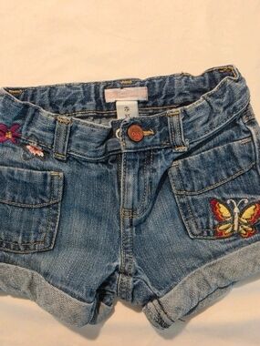 ​Vintage Y2K Old Navy 3T Floral & Butterfly Embroidered Denim Shorts